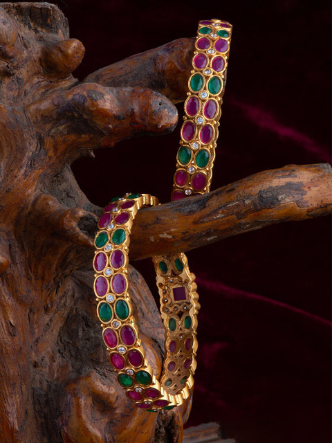 

Alankruthi Set Of 2 Gold-Plated AD-Studded & Stone-Studded Temple Bangles