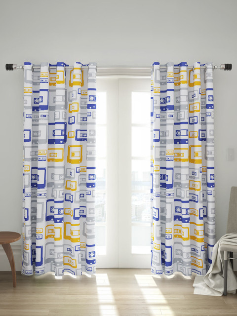 

House This White & Blue Set of 2 Printed Regular Door Curtains