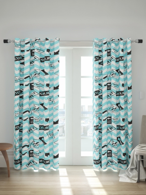 

House This Blue & White Set of 2 Printed Regular Door Curtains