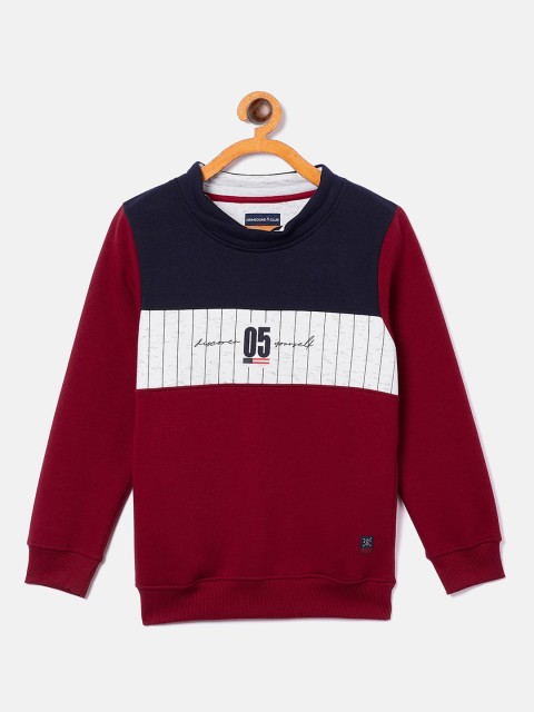 

Crimsoune Club Boys Maroon and Navy Blue Colourblocked Cotton Sweatshirt