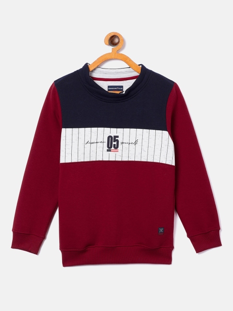 

Crimsoune Club Boys Maroon and Navy Blue Colourblocked Cotton Sweatshirt
