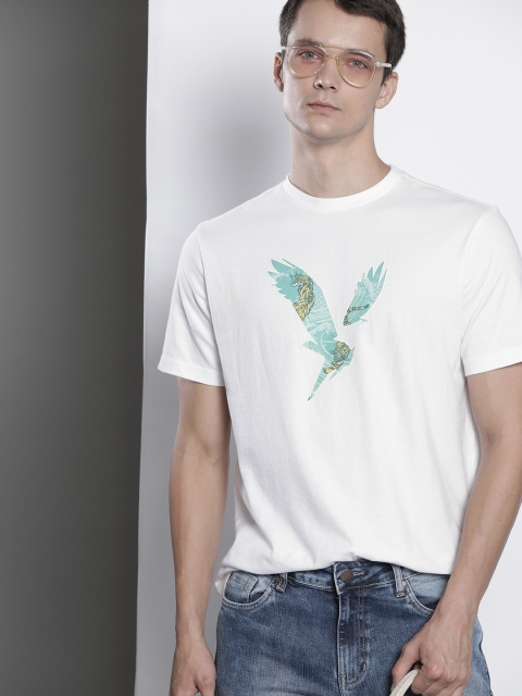 

AMERICAN EAGLE OUTFITTERS Men White Sea Green Pure Cotton Graphic Print Pure Cotton T-shirt