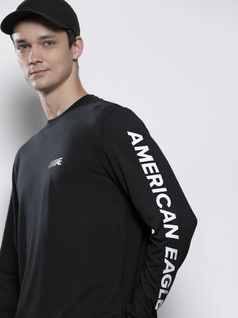 

AMERICAN EAGLE OUTFITTERS Men Black & White Brand Logo Printed T-shirt
