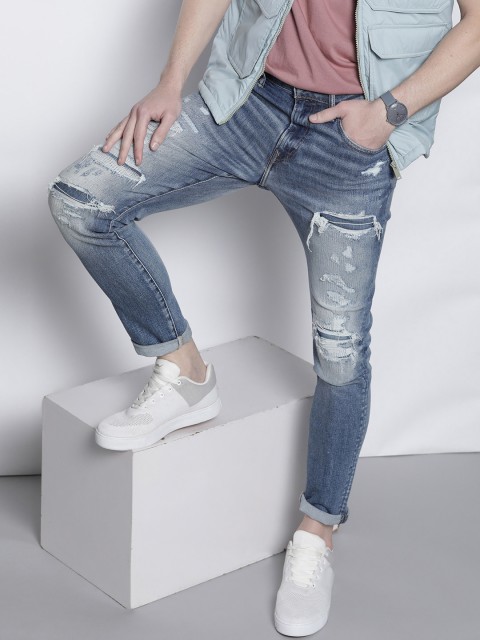 

AMERICAN EAGLE OUTFITTERS Men Blue Slim Fit Low-Rise Mildly Distressed Heavy Fade Stretchable Jeans