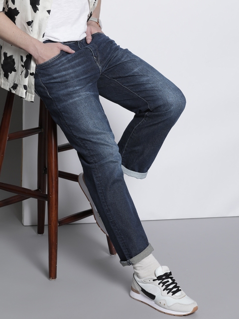 

AMERICAN EAGLE OUTFITTERS Men Navy Blue Straight Fit Light Fade Stretchable Jeans