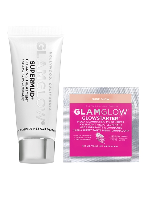 

GLAMGLOW Set of Supermud Clearning Treatment Mask & Illuminating Moisturizer, White