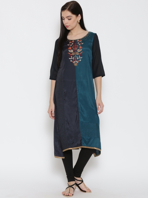 

Wishful by W Women Navy Sequinned Kurta, Navy blue