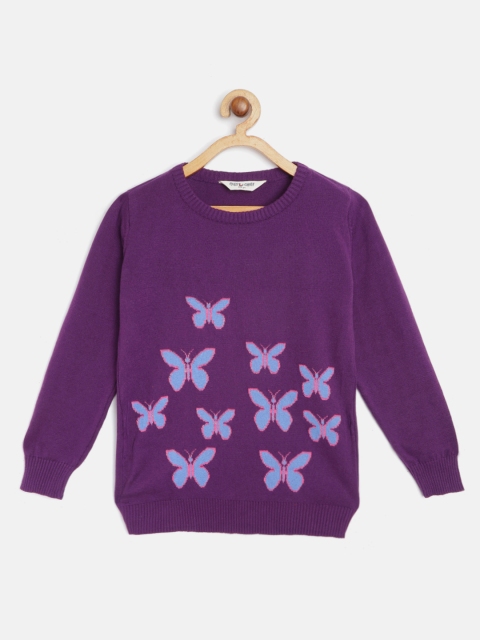 

Miss & Chief Girls Purple Butterfly Embroidered Cotton Pullover Sweater