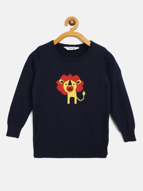 

Miss & Chief Boys Navy Blue & Yellow Pure Cotton Lion Self-Design Pullover