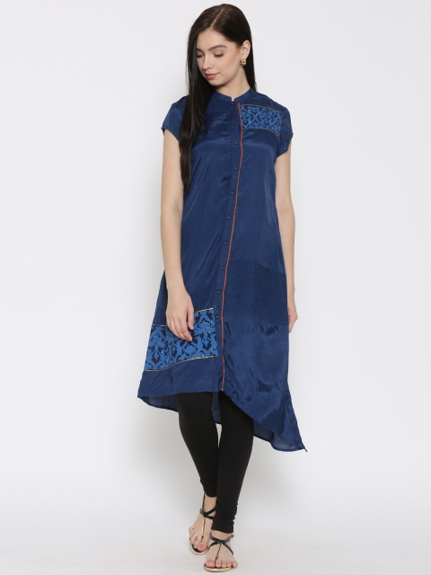 

Wishful by W WomenNavy Pintuck A-Line Kurta, Navy blue