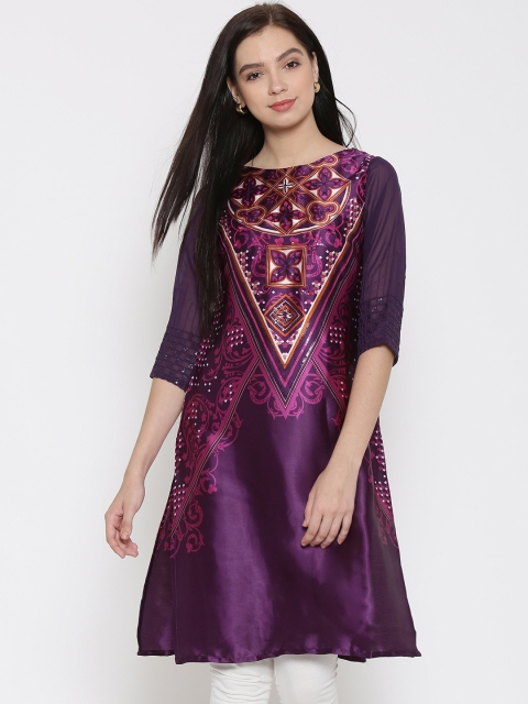 

WISHFUL by W Women Purple Floral Print Kurta