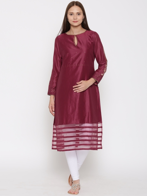

Wishful by W Women Maroon Sequinned Straight Kurta