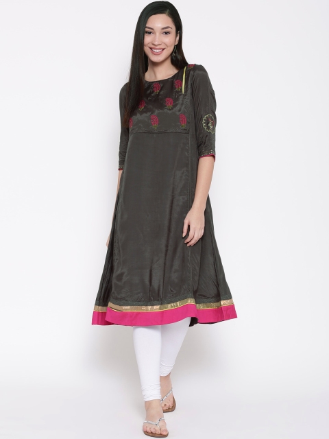 

Wishful by W Women Charcoal Grey Embroidered A-Line Kurta