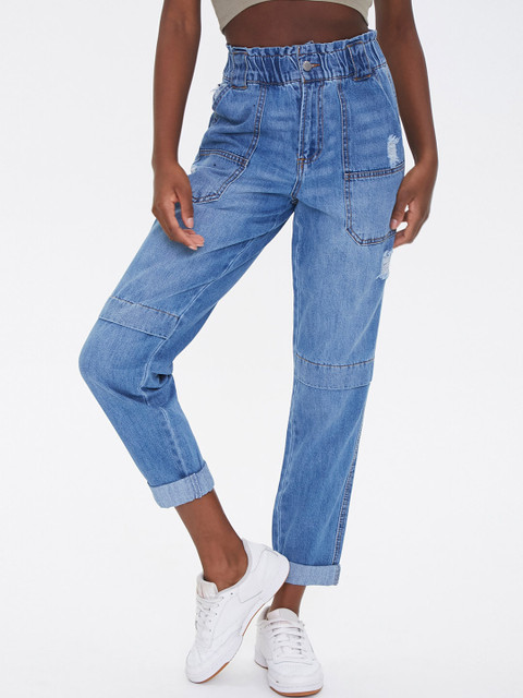 

FOREVER 21 Women Blue Mildly Distressed Light Fade Cotton Jeans