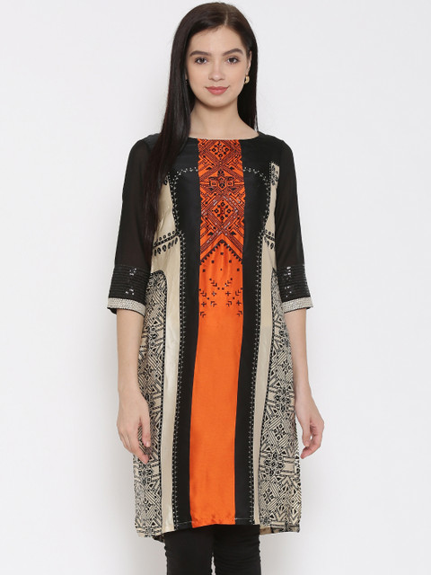 

Wishful by W Women Beige & Black Printed Kurta
