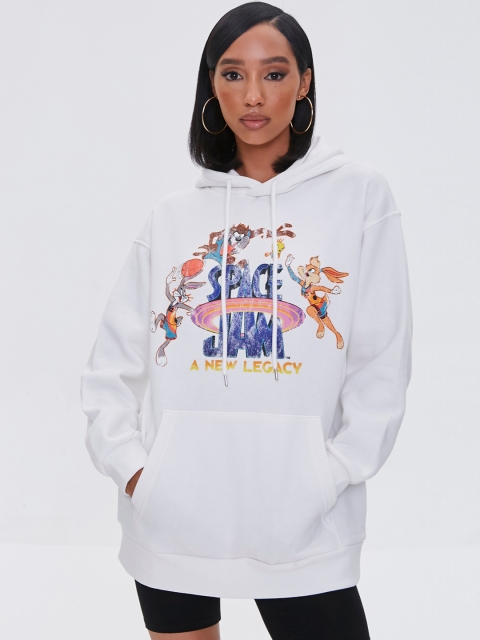 

FOREVER 21 Women White Printed Hooded Sweatshirt
