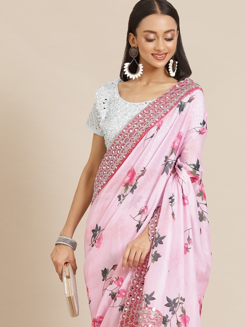 

Mitera Pink Floral Silk Blend Saree