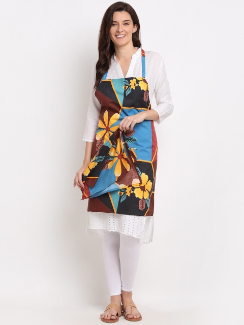 

NEUDIS Brown & Blue Tropical Printed 210 TC Apron with Front Centre Pocket & Napkin