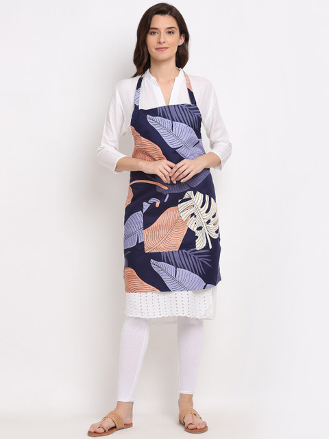 

NEUDIS Navy Blue Tropical Printed 210 TC Apron with Front Centre Pocket & Napkin