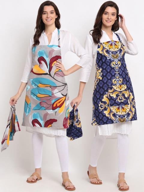 

NEUDIS Pack Of 2 Printed 210TC Aprons With Front Centre Pocket & Napkin, Black