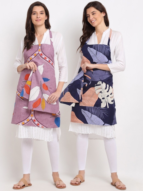 

NEUDIS Pack Of 2 Printed 210TC Aprons With Front Centre Pocket & Napkin, Taupe