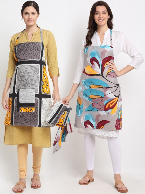 

NEUDIS Pack Of 2 Printed 210TC Aprons With Front Centre Pocket & Napkin, Grey