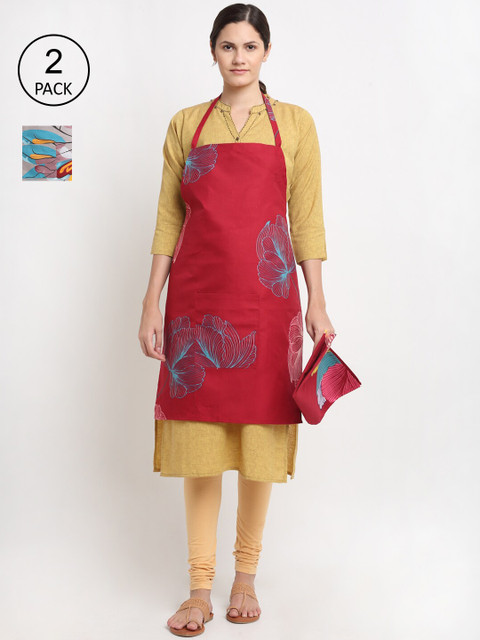 

NEUDIS Set of 2 Printed 210 TC Aprons, Red