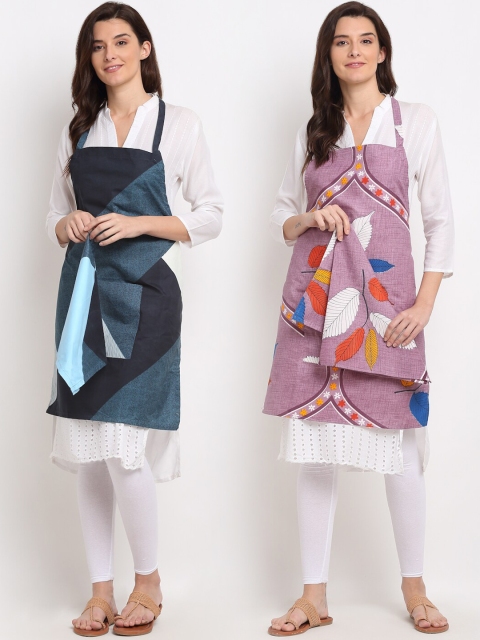 

NEUDIS Set of 2 Printed 210 TC Aprons, Teal