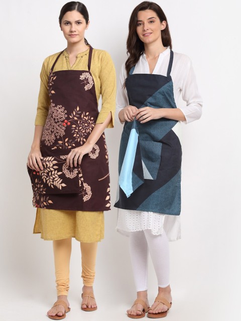 

NEUDIS Set of 2 Printed 210 TC Aprons, Brown