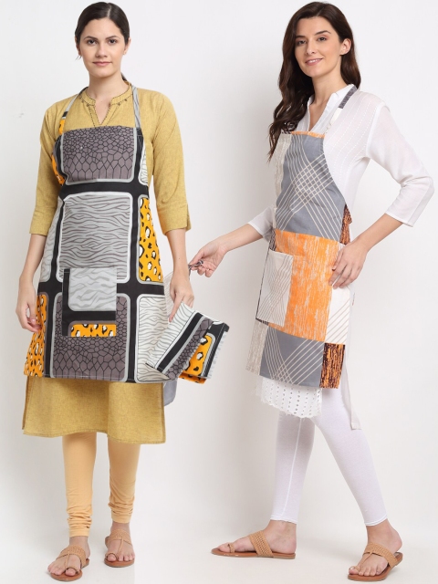 

NEUDIS Set of 2 Printed 210 TC Aprons, Grey