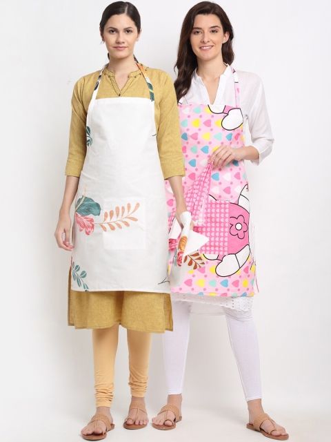 

NEUDIS Set of 2 Printed 210 TC Aprons, White