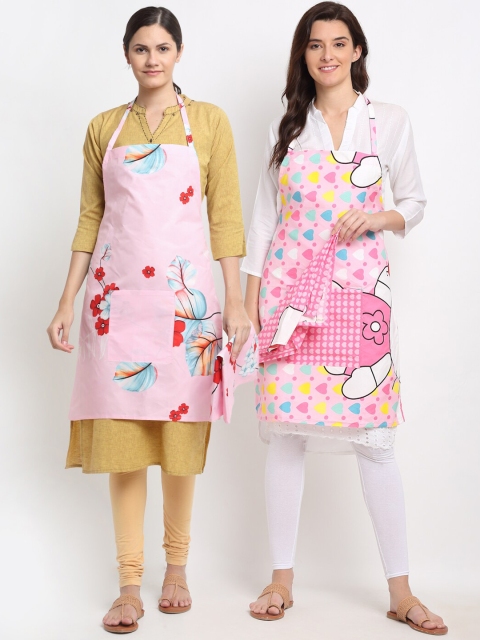 

NEUDIS Set of 2 Pink Printed 210 TC Aprons