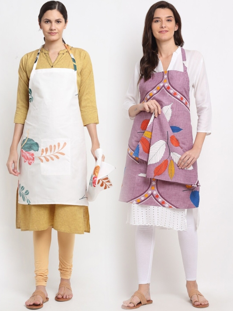 

NEUDIS Set of 2 Printed 210 TC Aprons, White