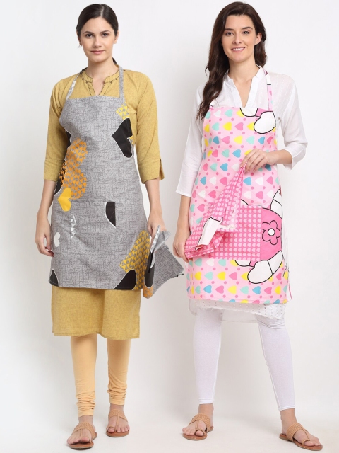 

NEUDIS Pack Of 2 Printed 210TC Aprons With Front Centre Pocket & Napkin, Grey