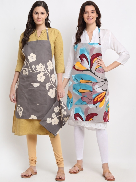 

NEUDIS Pack Of 2 Printed 210TC Aprons With Front Centre Pocket & Napkin, Grey