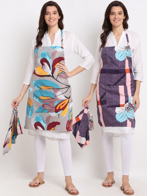 

NEUDIS Pack Of 2 Printed 210TC Aprons With Front Centre Pocket & Napkin, Grey