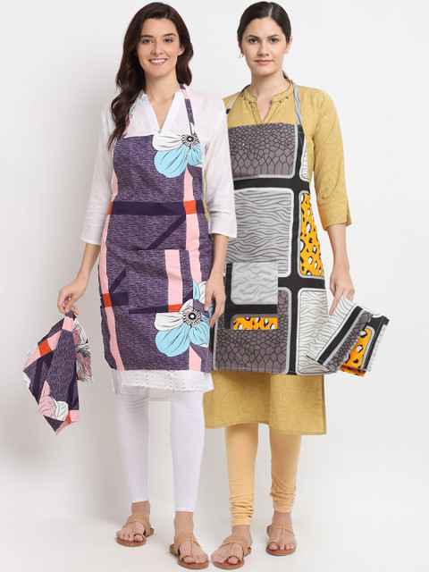 

NEUDIS Pack Of 2 Printed 210TC Aprons With Front Centre Pocket & Napkin, Purple