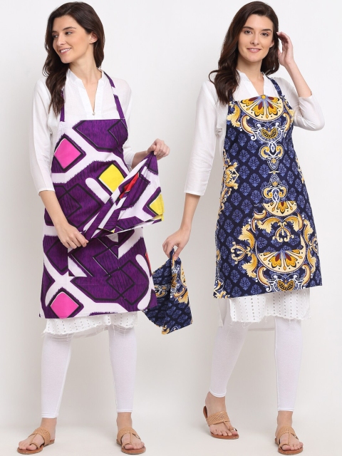 

NEUDIS Pack Of 2 Printed 210TC Aprons & Napkin, Multi