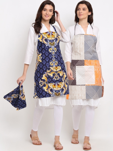 

NEUDIS Pack Of 2 Printed 210TC Aprons & Napkin, Multi