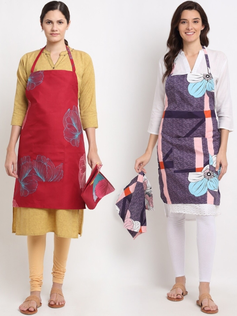 

NEUDIS Pack Of 2 Printed 210TC Aprons & Napkin, Multi