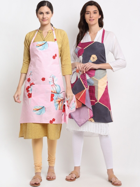 

NEUDIS Pack Of 2 Printed 210TC Aprons & Napkin, Multi