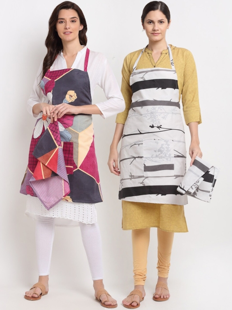

NEUDIS Pack Of 2 Printed 210TC Aprons & Napkin, Multi