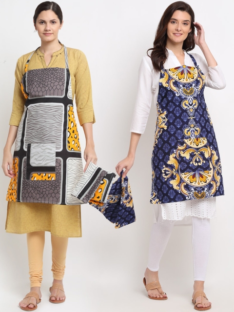 

NEUDIS Pack Of 2 Printed 210TC Aprons & Napkin, Multi
