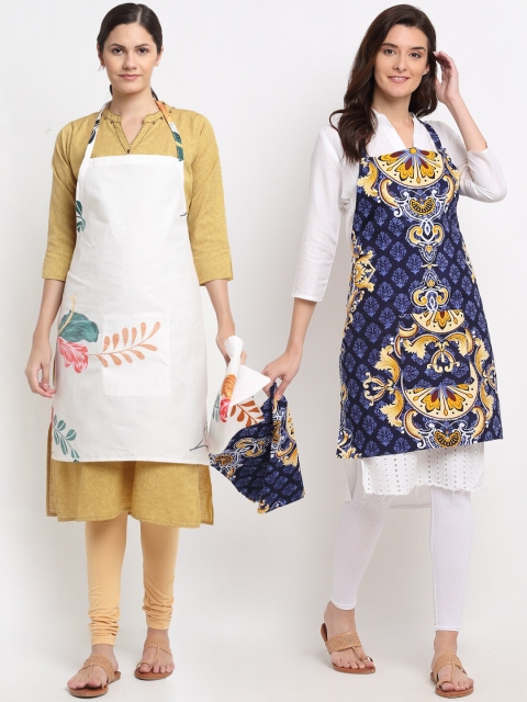 

NEUDIS Pack Of 2 Printed 210TC Aprons & Napkin, Multi