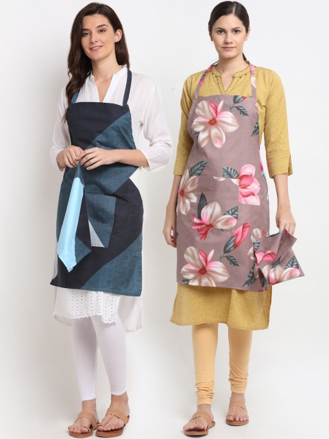 

NEUDIS Pack Of 2 Printed 210TC Aprons & Napkin, Multi