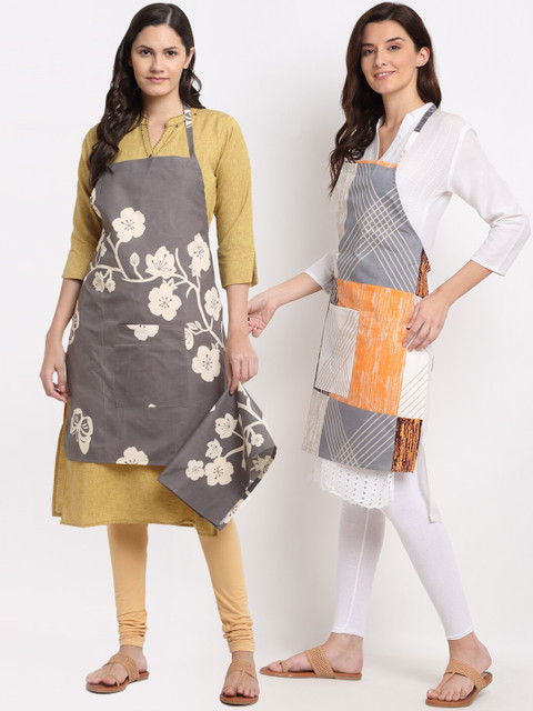 

NEUDIS Pack Of 2 Printed 210TC Aprons & Napkin, Multi