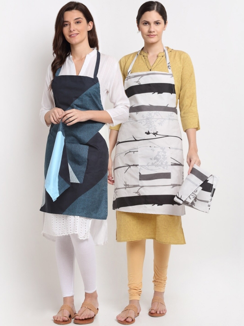 

NEUDIS Pack Of 2 Printed 210TC Aprons & Napkin, Multi