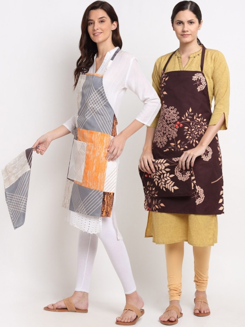 

NEUDIS Pack Of 2 Printed 210TC Aprons & Napkin, Multi