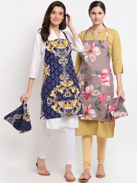 

NEUDIS Pack Of 2 Printed 210TC Aprons & Napkin, Multi