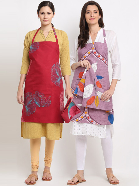

NEUDIS Pack Of 2 Printed 210TC Aprons & Napkin, Multi